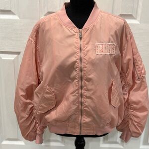 PINK Victoria's Secret Light Pink Logo BomberJacket with ruched sleeves size M